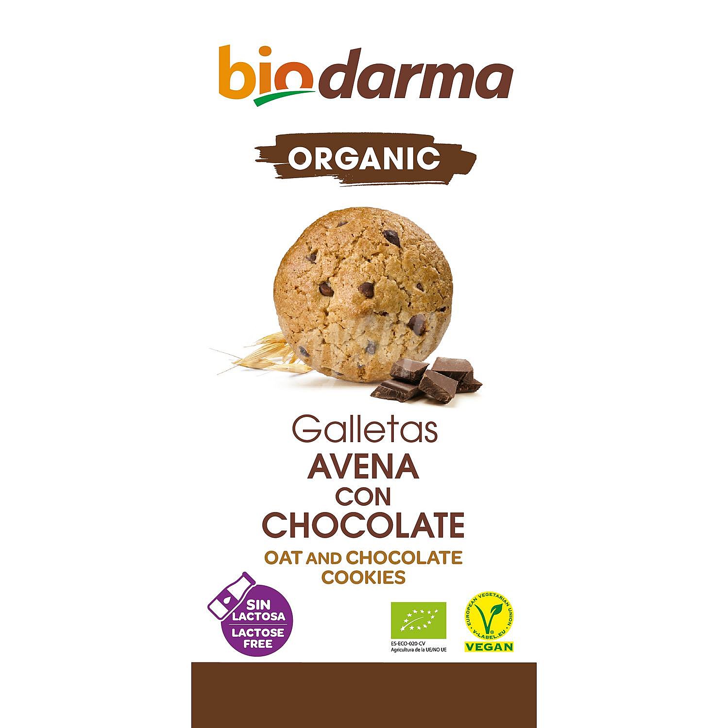 Galletas con avena y chocolate ecológicas Bio Darma sin lactosa