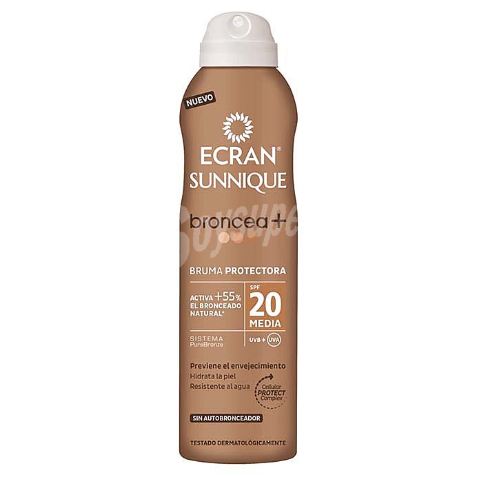 Sunnique broncea+ leche bruma protectora SPF-20 resistente al agua sin autobronceador