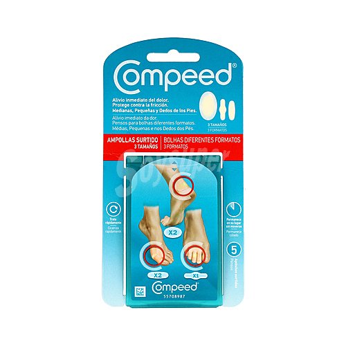 Compeed Apósito antiampollas de diferentes tamaños (medianas, pequeñas y dedos) compeed