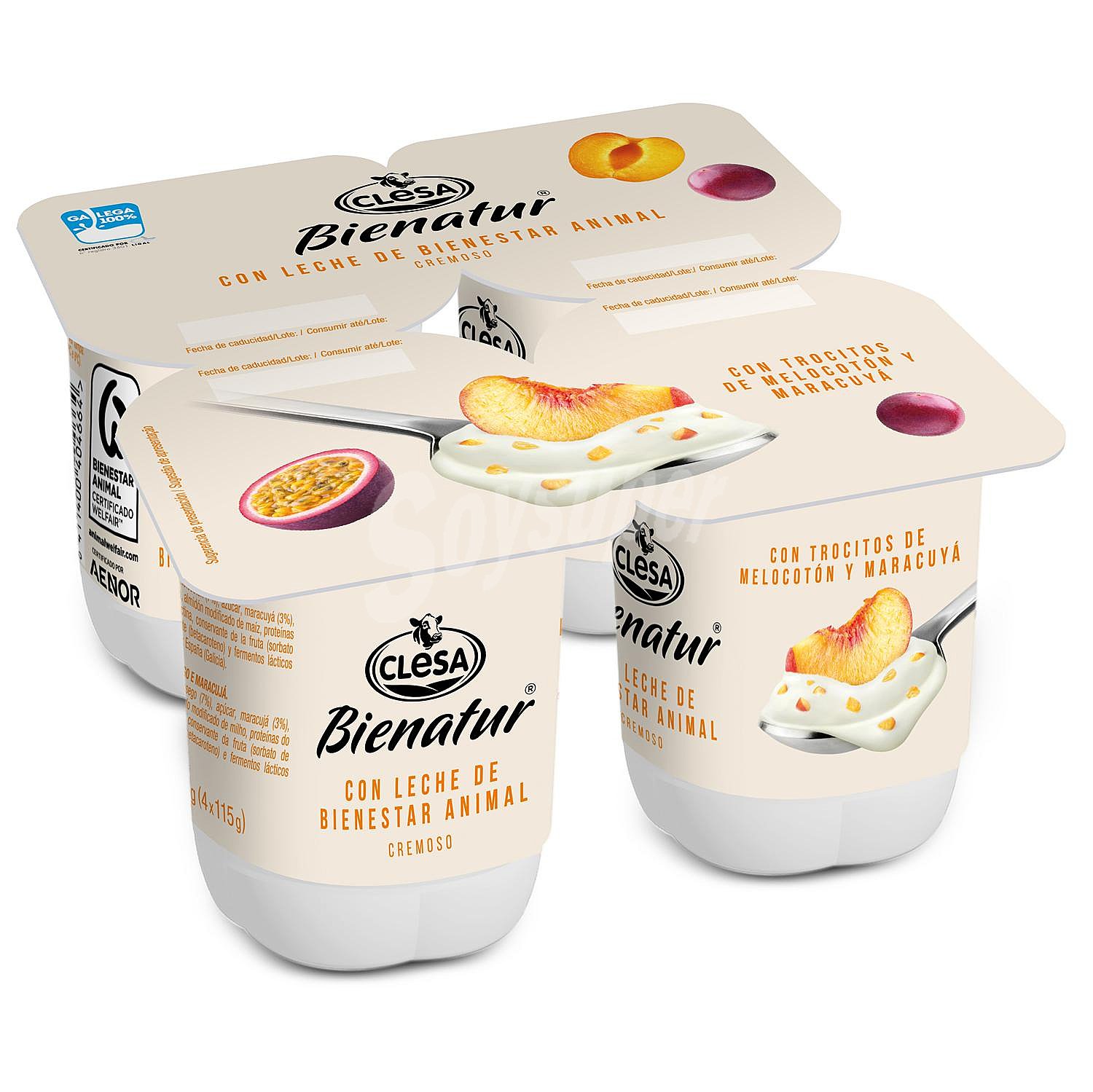 Bienatur yogur con trocitos de melocotón y maracuyá cremoso