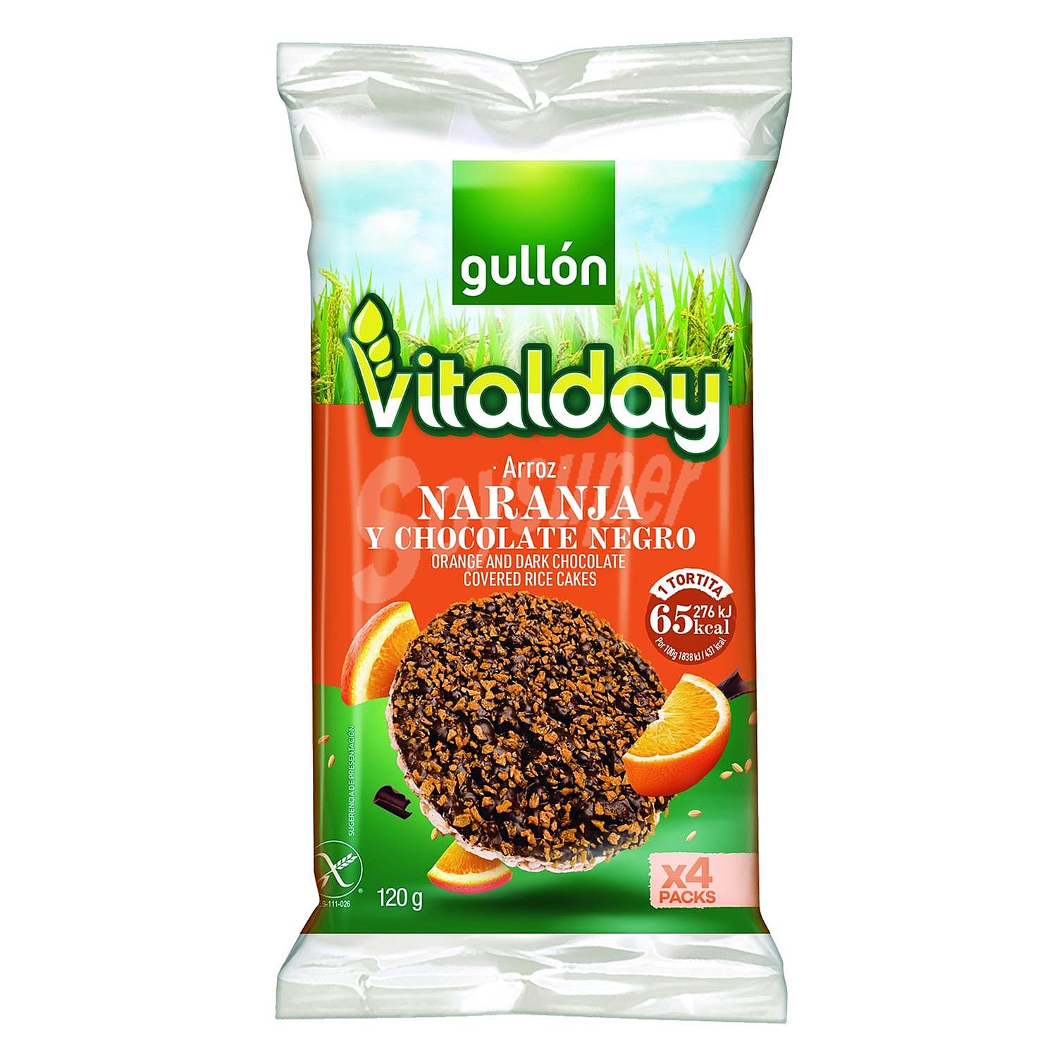 Tortitas de arroz naranja y chocolate negro Vitalday Gullón sin gluten