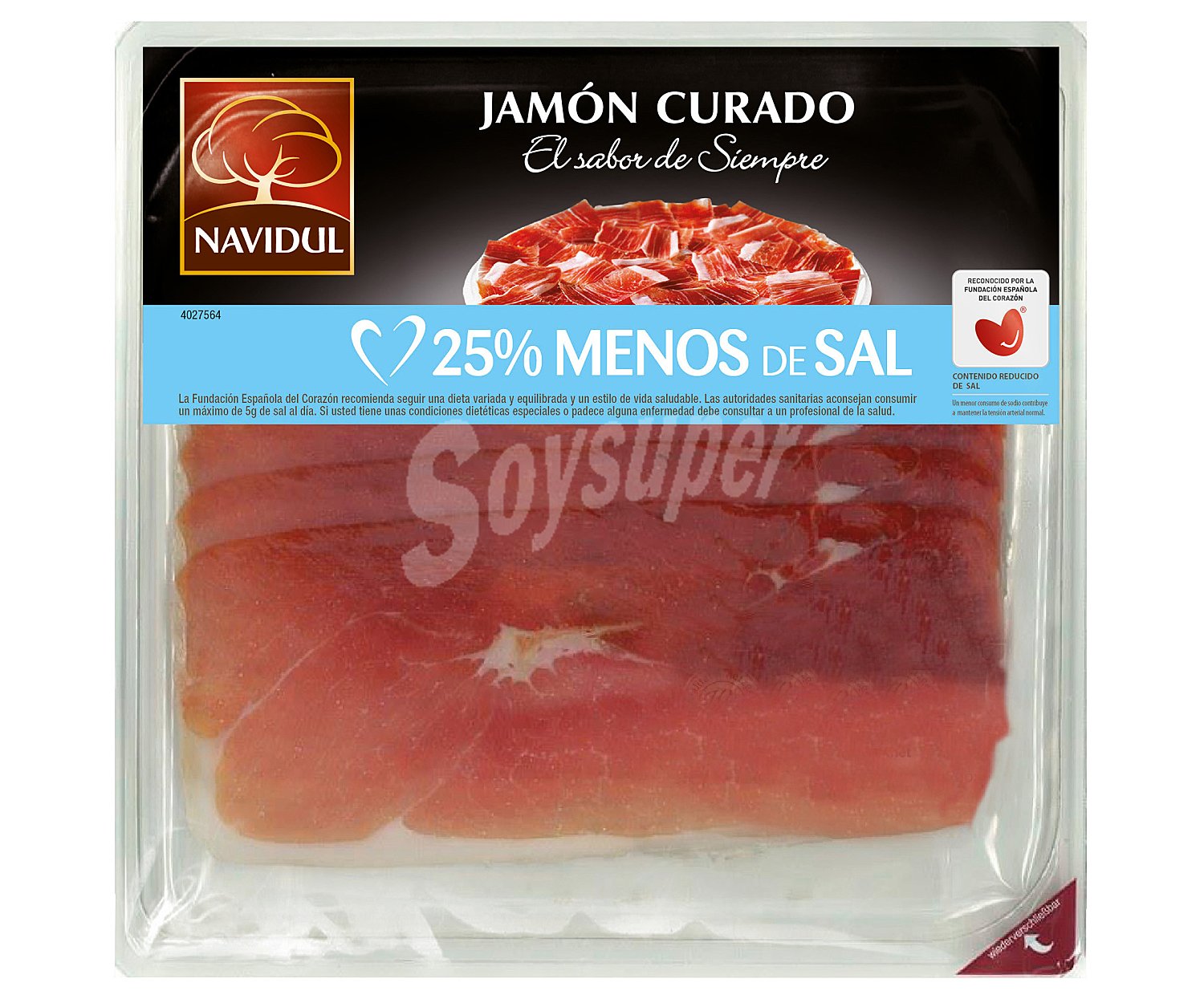 Navidul Jamón curado con un 25% menos de sal, cortado en lonchas navidul