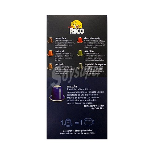 Rico Café 80% tueste natural, 20% tueste torrefacto en cápsulas Café rico