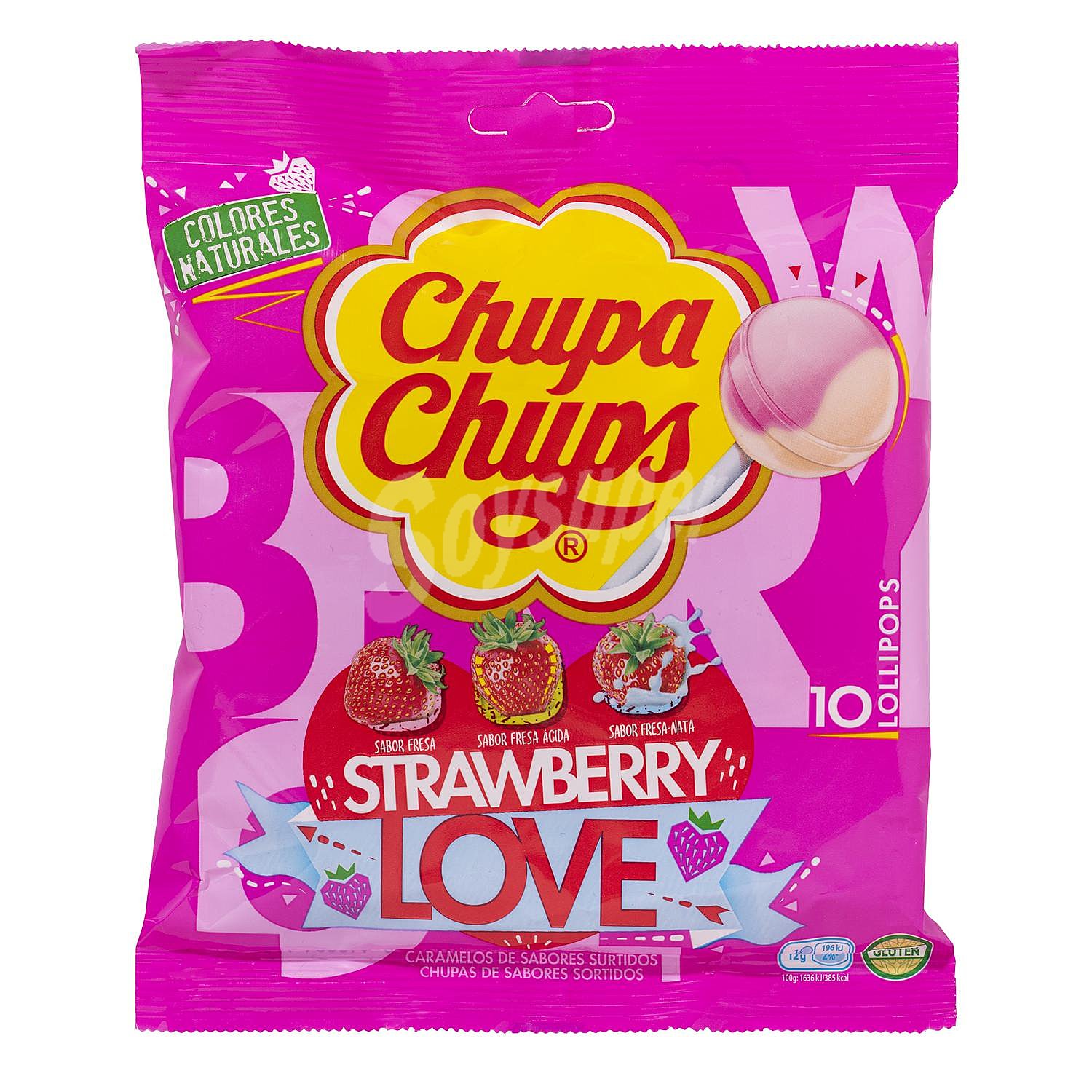 Caramelos con palo sabor fresa Chupa Chups sin gluten y sin lactosa