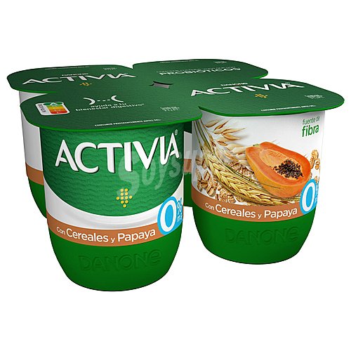 Activia Bífidus desnatado (0% materia grasa) con trocitos de cereales y papaya activia 0% de Danone