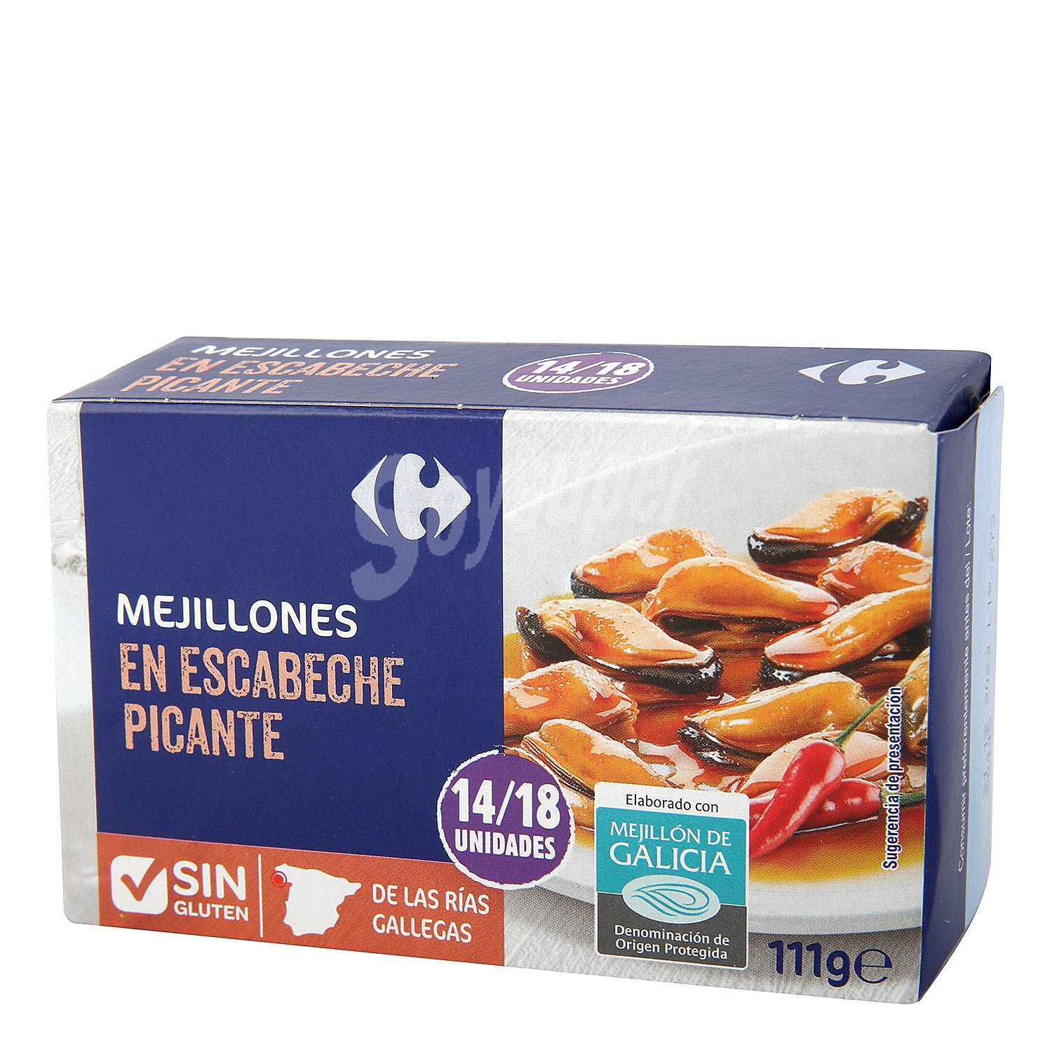 Mejillones en escabeche picantes sin gluten