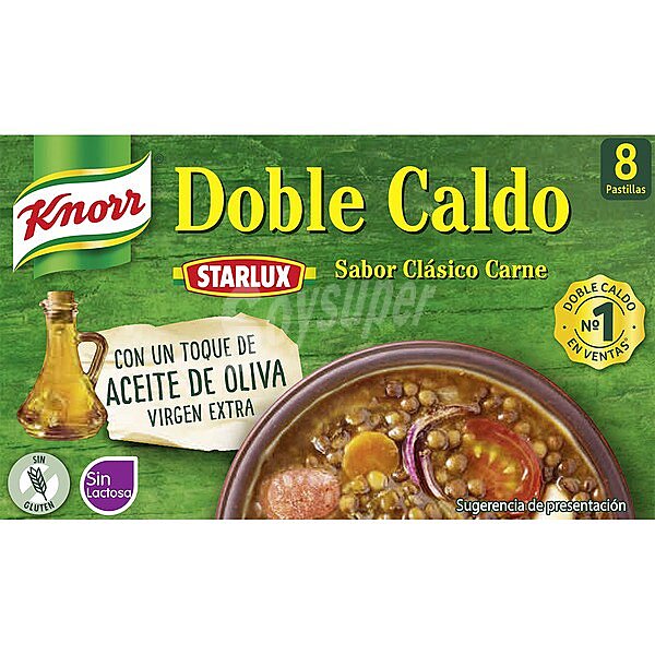 Starlux doble caldo de carne con un toque de aceite de oliva virgen extra 8 pastillas sin gluten