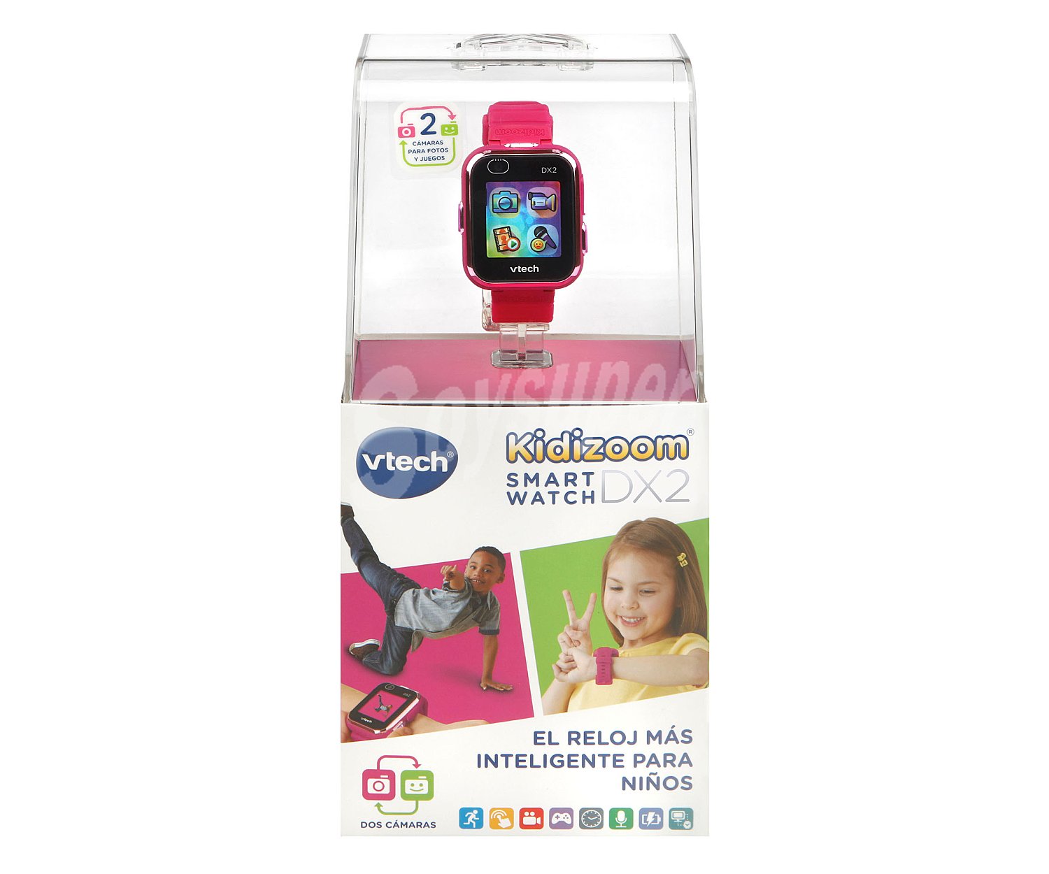 Kidizoom smartwatch rosa con pantalla táctil y doble cámara para foto y video, 256 mb de memoria,, vtech