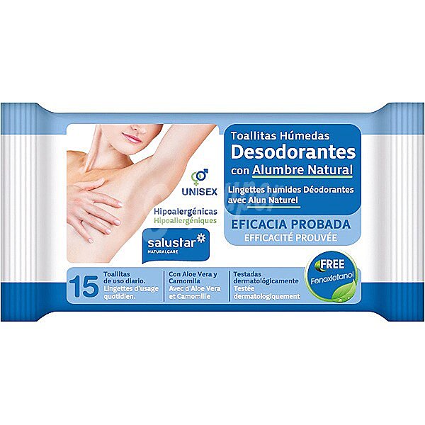 Toallitas desodorantes unisex con alumbre natural