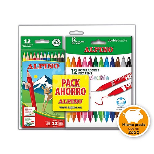 Pack 12 lápices de colores + 12 rotuladores, alpino.