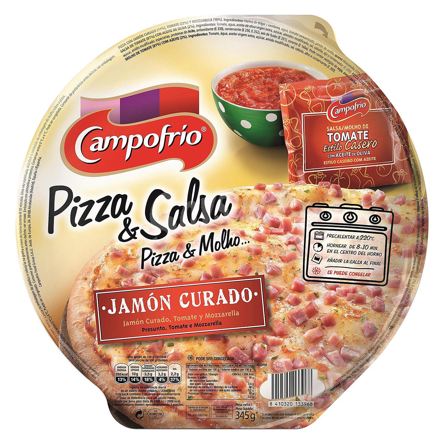 Pizza de jamón curado con salsa de tomate Pizza & Salsa Campofrío