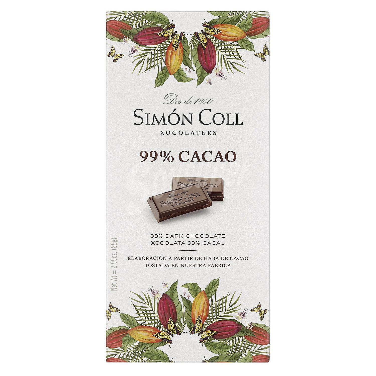 Chocolate 99% cacao Simón Coll sin gluten