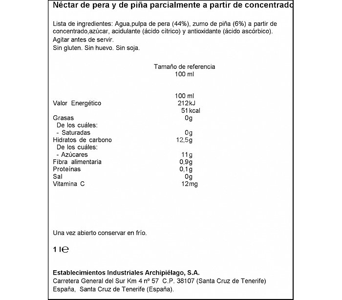 Néctar de pera y piña