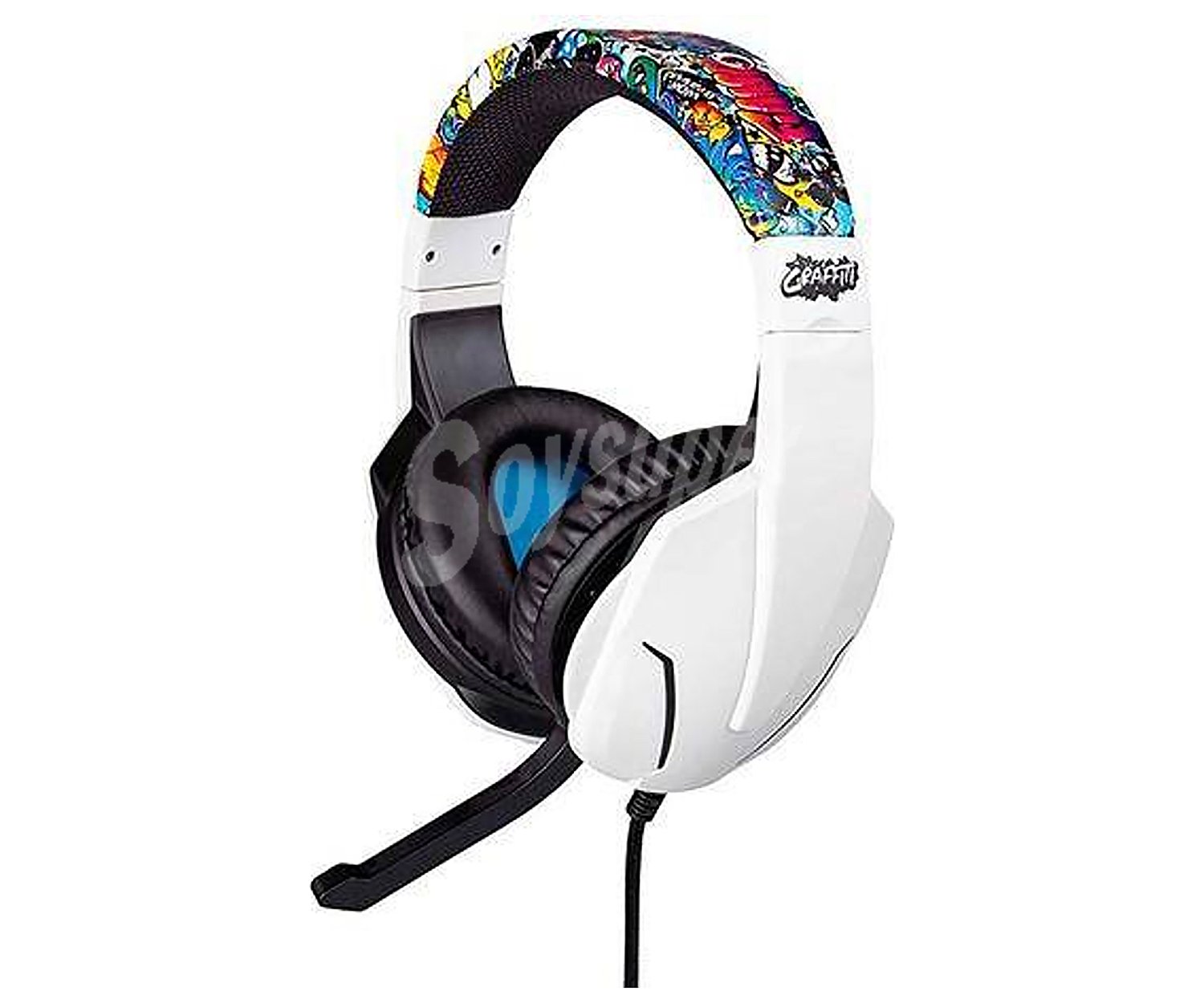 Auriculares gaming tipo casco indeca con cable para PS4, Switch, Xbox One y PC diseño Graffiti