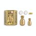 Lote mujer oro eau toilette (vaporizador 100 ml) + eau toilette (vaporizador mini 30 ml) + farol porta velas + 3 velas