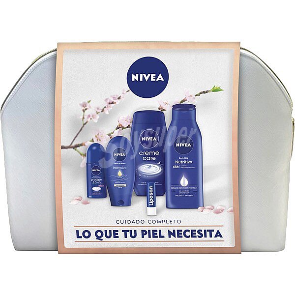 Neceser con gel de baño Crème (frasco 750 ml) + body loción (bote 400 ml) + crema de manos (bote 100 ml) + desodorante roll-on (envase 50 ml) + Liposan bálsamo labial