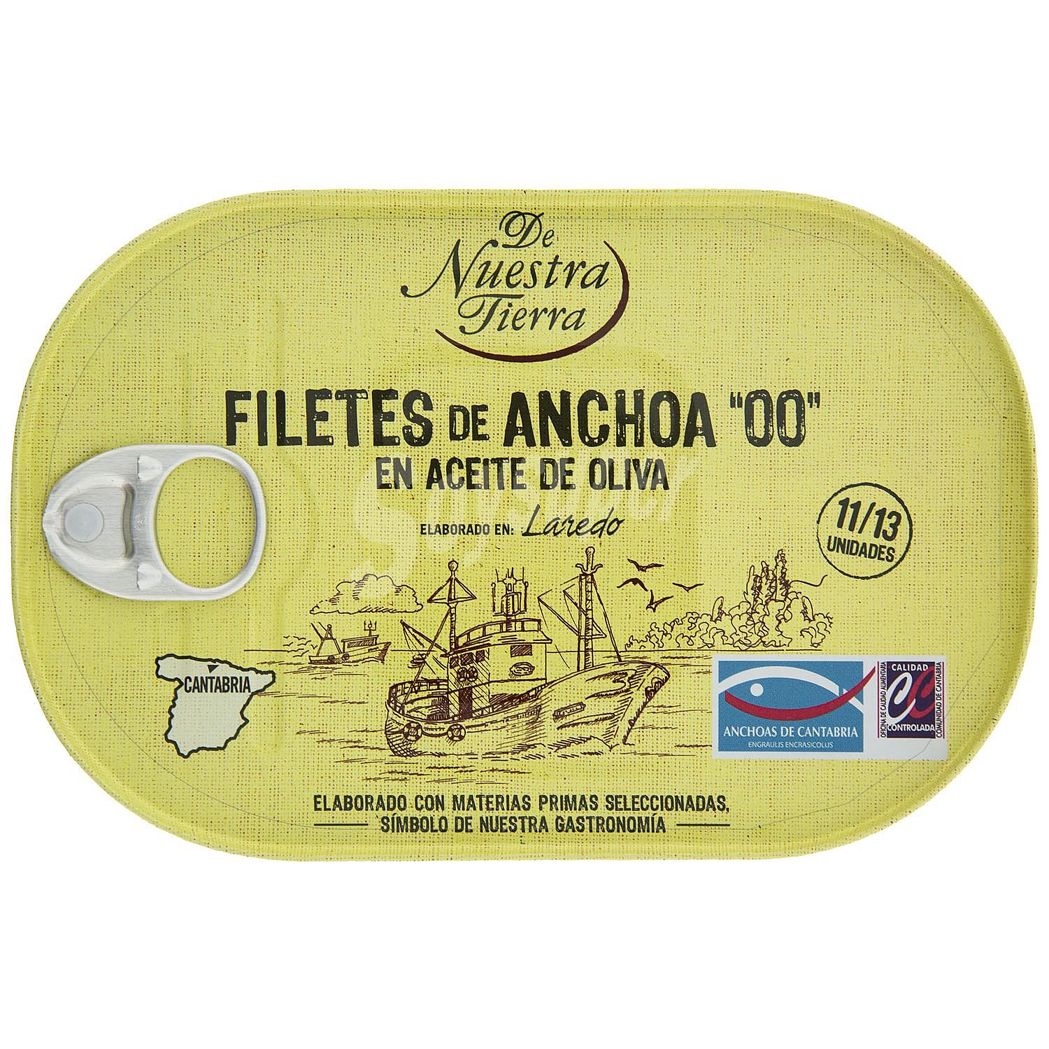 Filetes de anchoa del Cantábrico en aceite de oliva De Nuestra Tierra