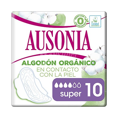 Ausonia Compresas super con alas, fabricadas con algodón 100% orgánico ausonia Cotton protection