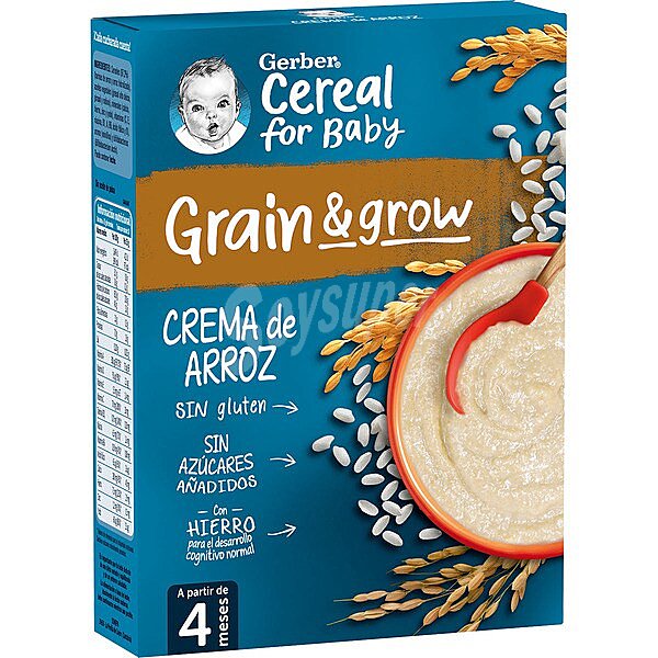 Grain & grow papilla crema de arroz sin gluten sin azúcares añadidos caja 250 g a partir de 4 meses