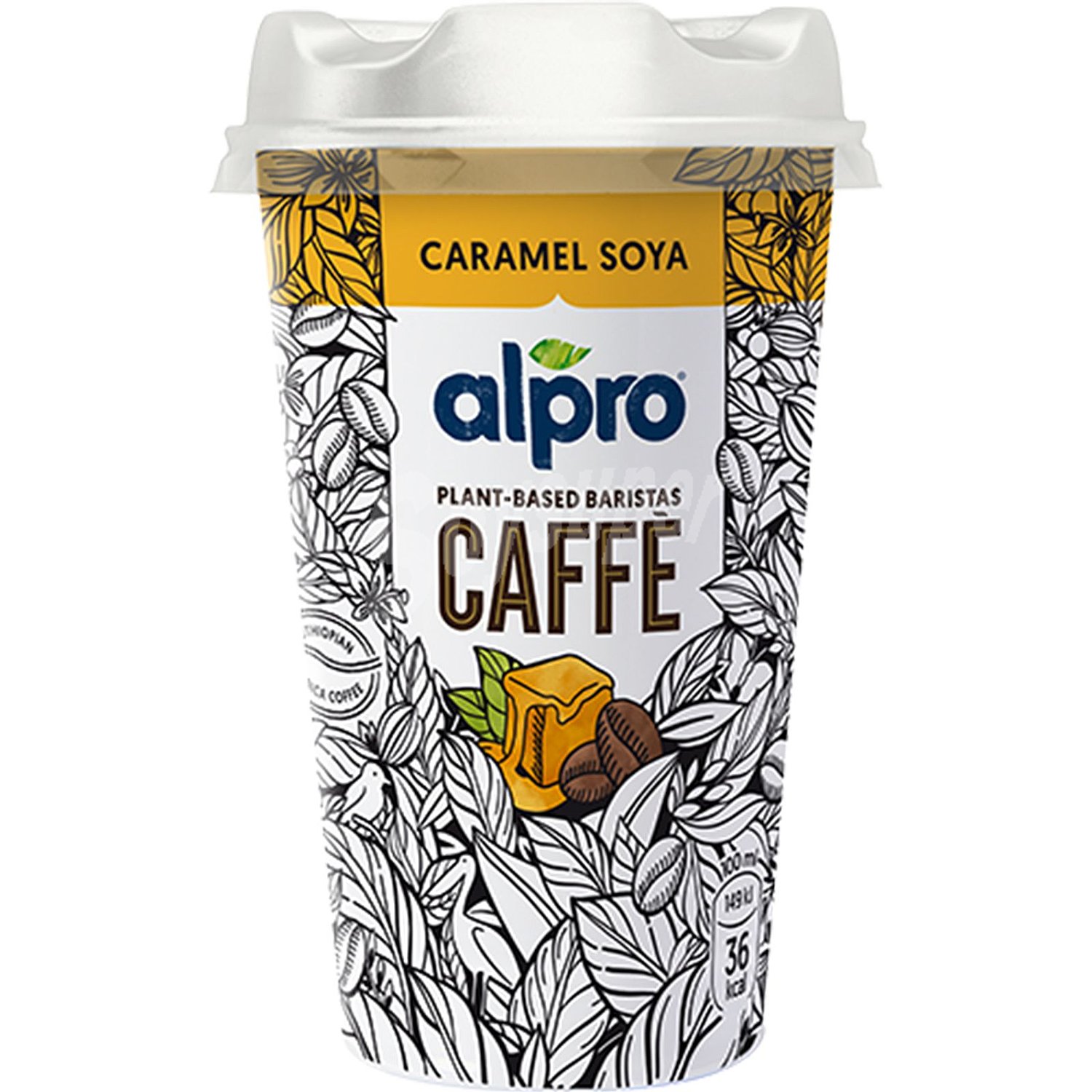 Bebida vegetal de café etiope con una mezcla de soja y caramelo alpro Caffé