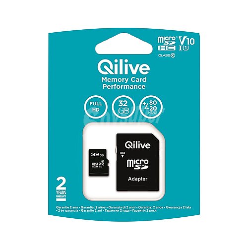 Tarjeta de memoria qilive microsdhc 32GB, clase 10, para full HD, adaptador SD