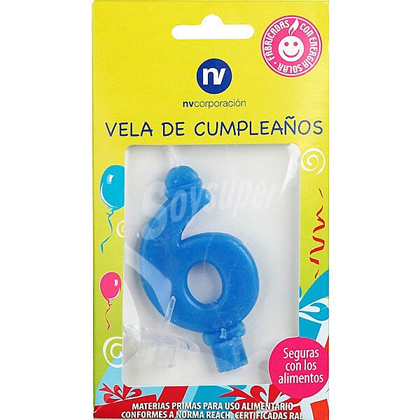 Vela de cumpleaños azul nº6 blister