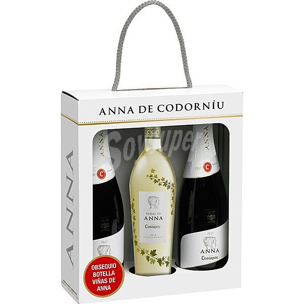 Cava brut nature Estuche 2 botellas 75 cl con regalo de vino blanco Viñas de Anna