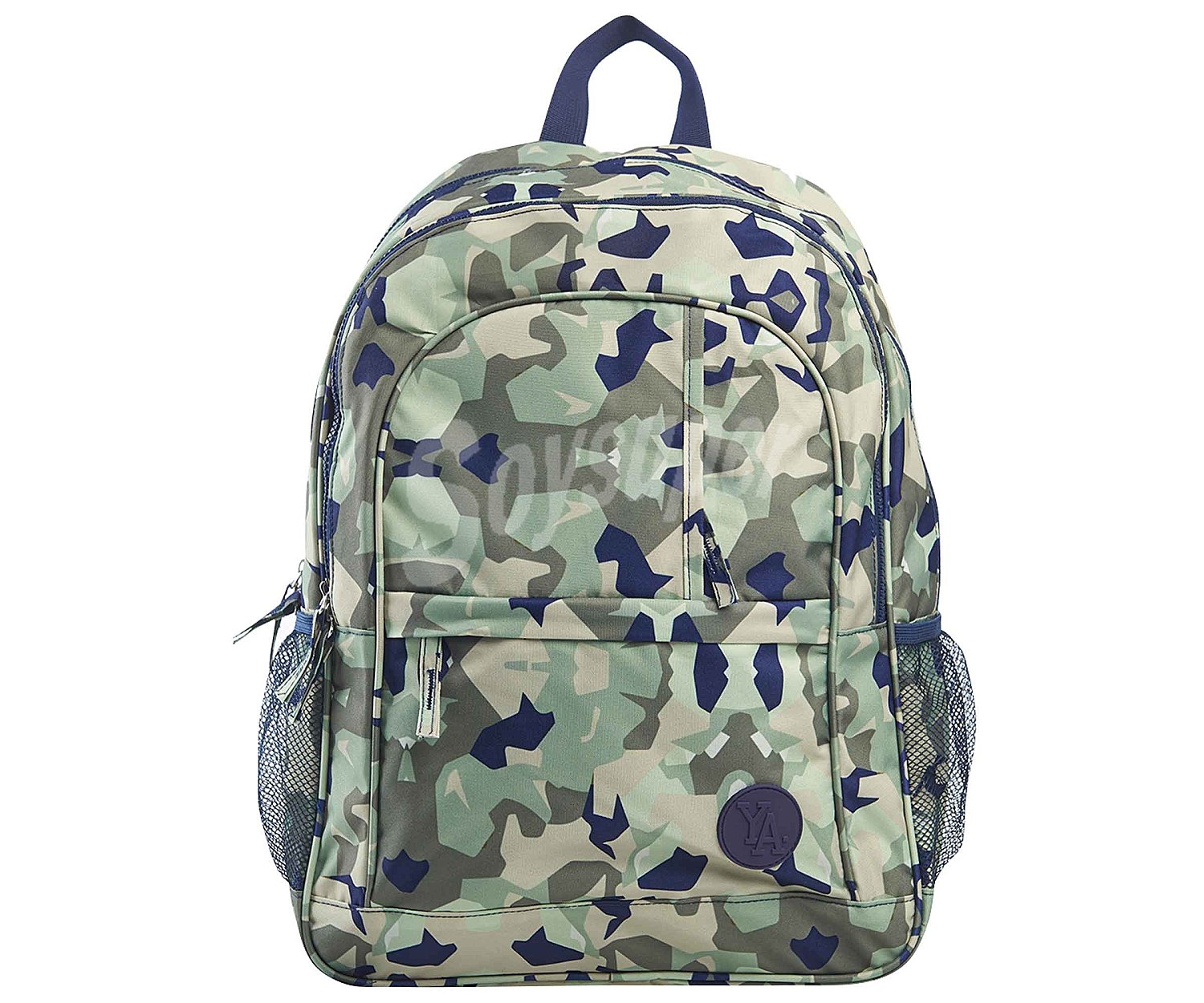 Mochila juvenil color camuflaje con bolsillos frontales,