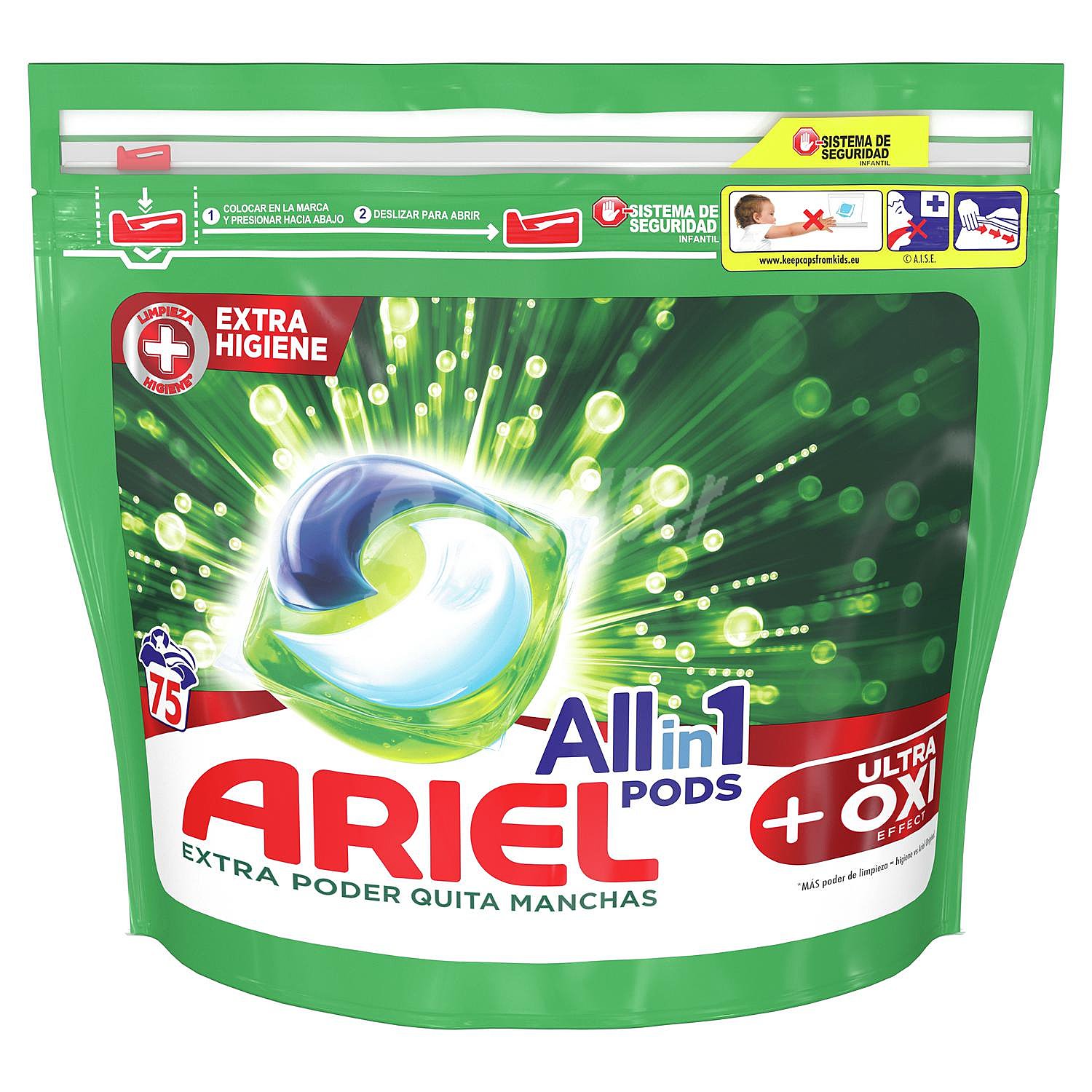 Detergente en cápsulas con efecto de eliminación de manchas Oxi All in One Pods Ariel