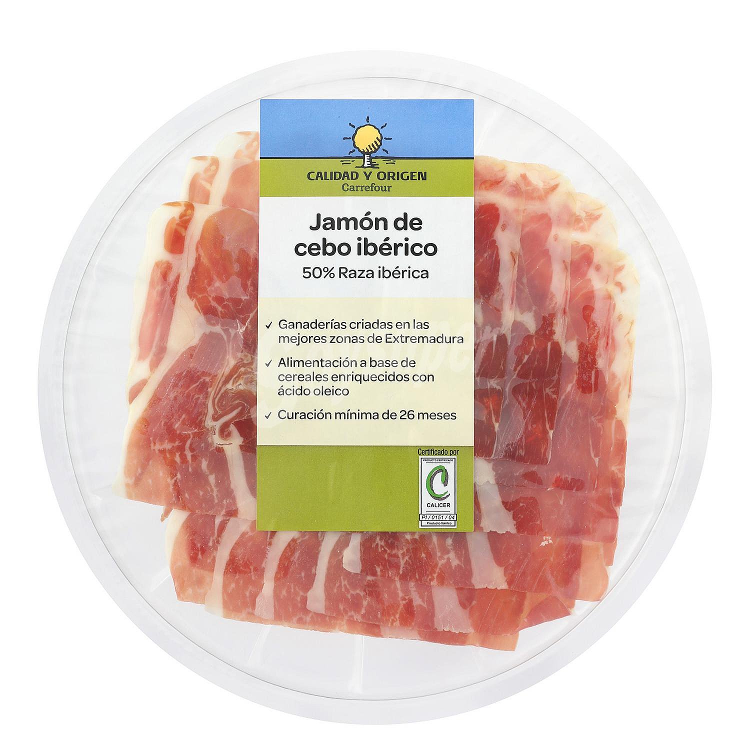 Jamón de Cebo Ibérico 50% Raza Ibérica en lonchas Calidad y Origen Carrefour