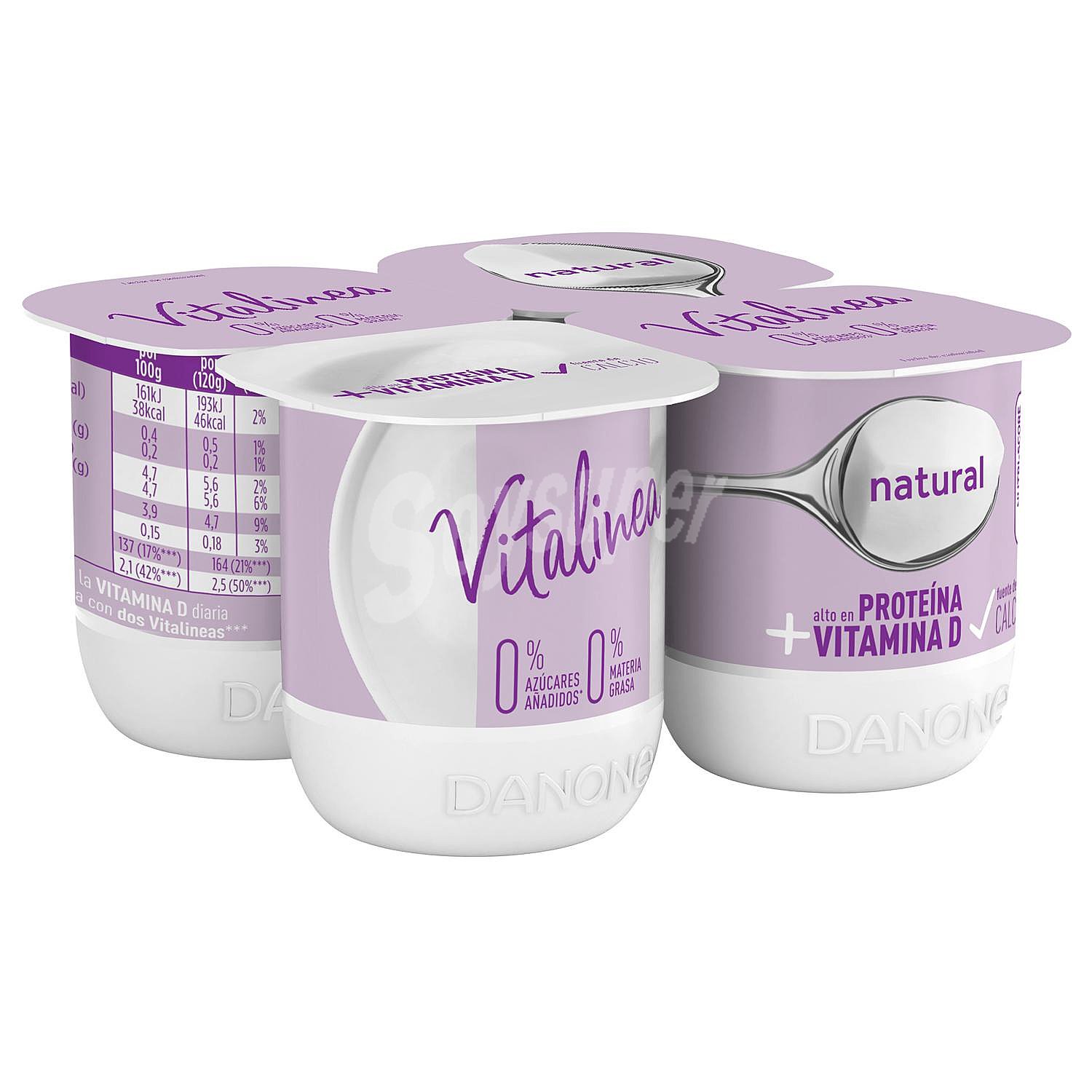 Yogur desnatado 0% materia grasa, natural vitalinea de Danone