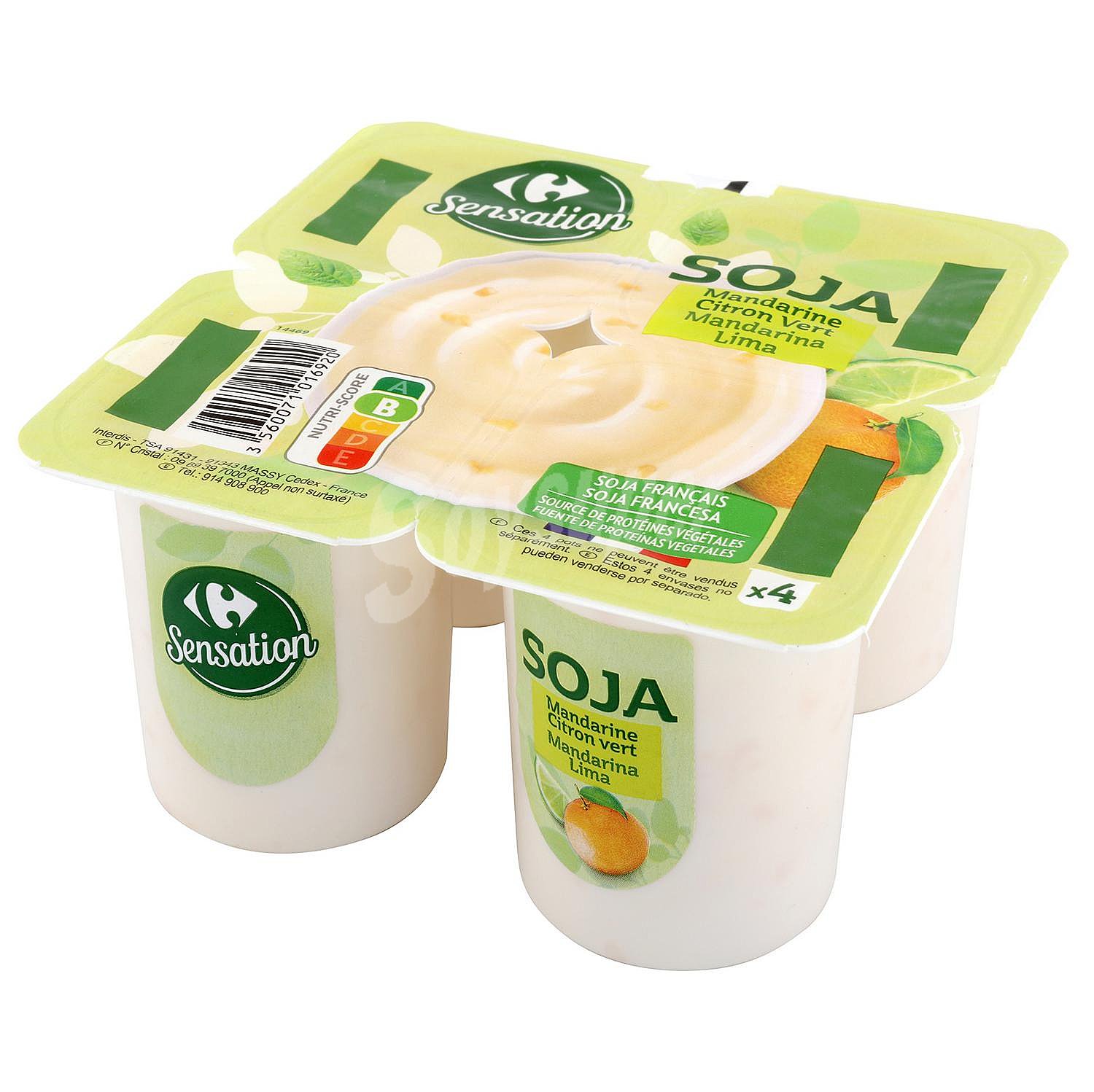 Postre de soja sabor mandarina y lima Carrefour Sensation sin gluten