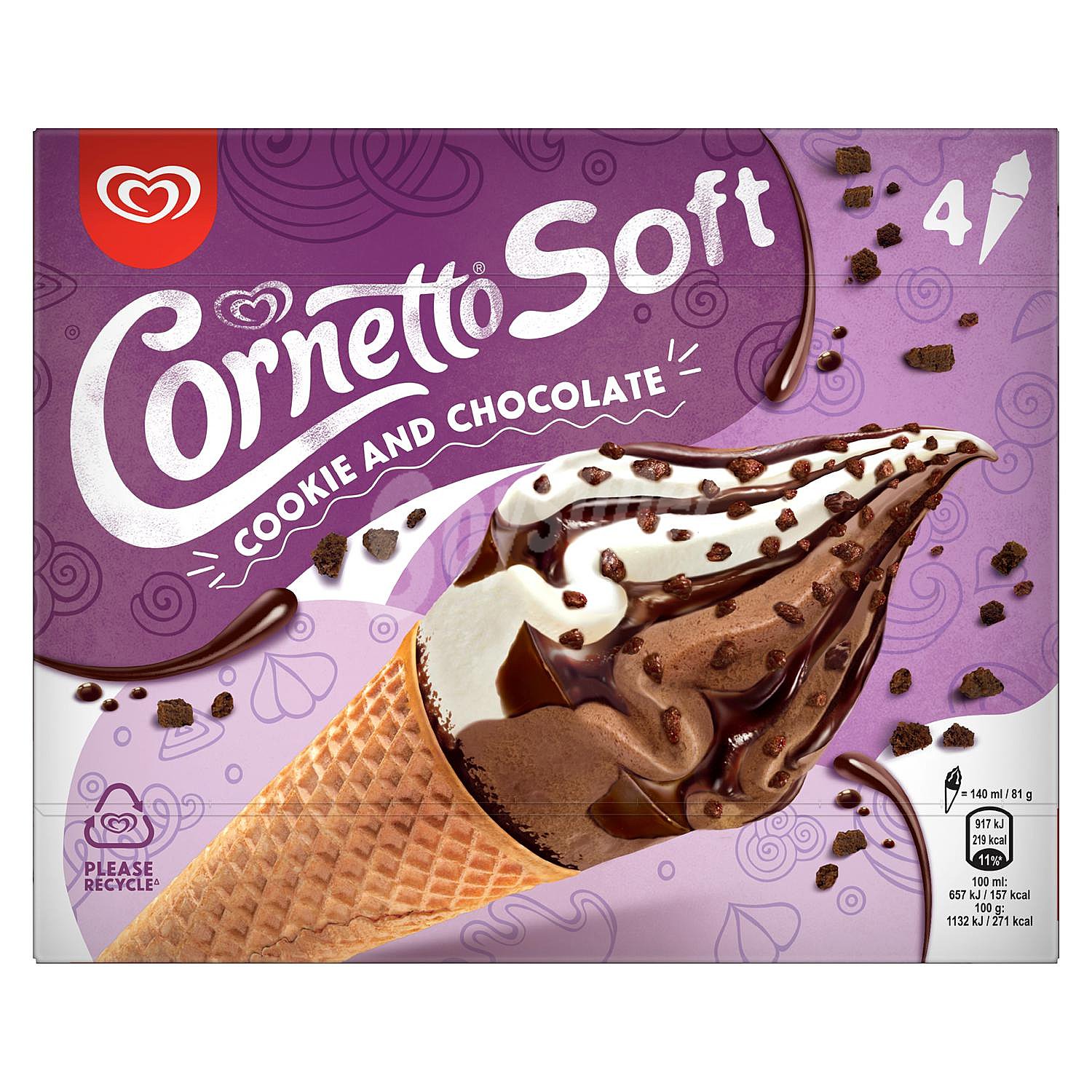 Conos con helado de cookie & chocolate Cornetto Soft