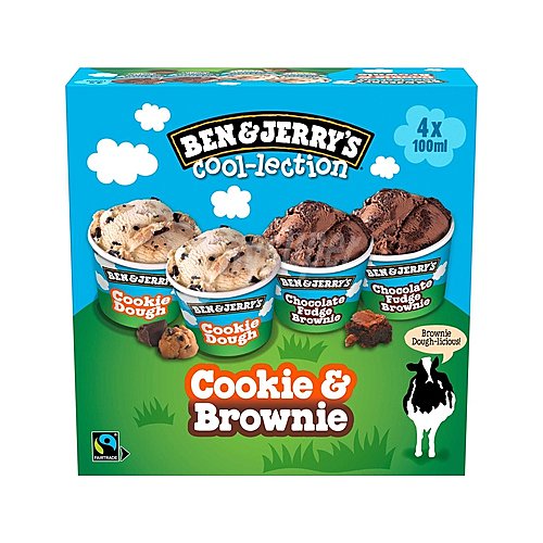 BEN & jerry's Mini tarrinas de helado de masa de galletas (2) y brownie de chocolate (2) BEN & jerry Cool-lection