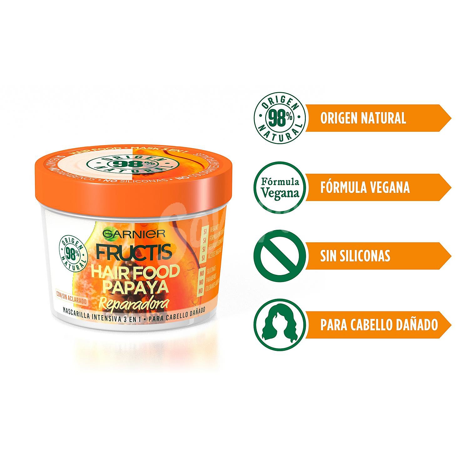 Mascarilla capilar reparadora con papaya, para cabello dañado fructis Hair food de Garnier