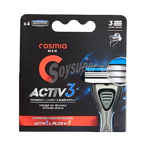 Cosmia Recambio cuchillas de 3 hojas para maquinilla cosmia Activ3