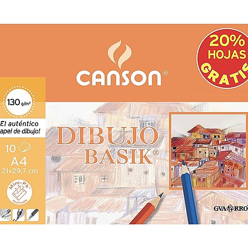 Bloc de dibujo basik liso tamaño A4 de 10 hojas + 20% gratis, canson.