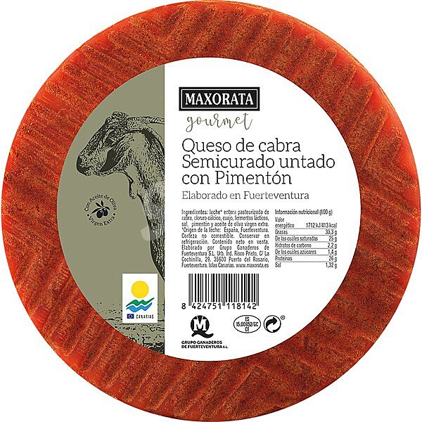 Queso de cabra semicurado DOP Queso Majorero untado con pimentón de Fuerteventura pieza