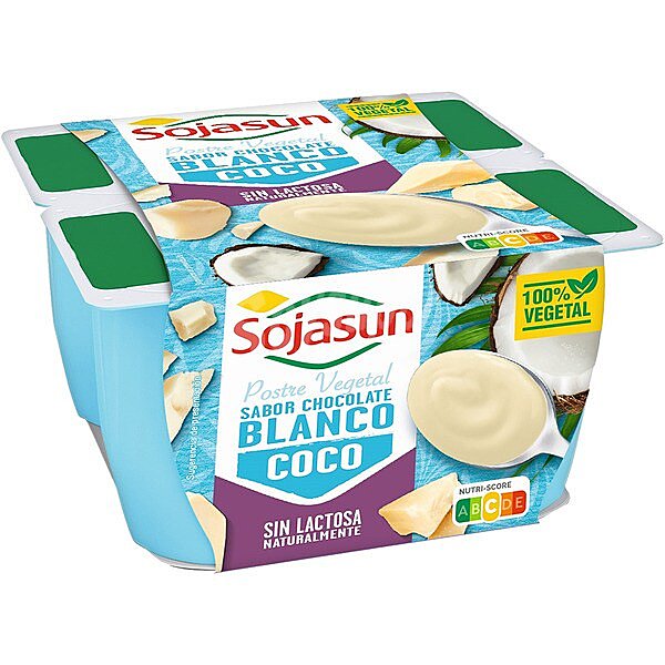 Postre vegetal de soja sabor chocolate blanco y coco sin lactosa