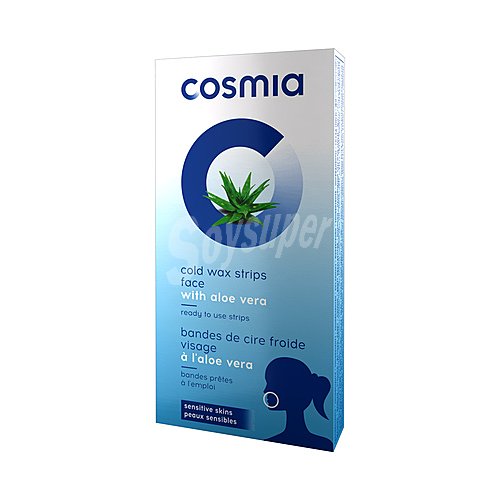 Cosmia Bandas depilatorias faciales con aloe vera, especial pieles sensibles cosmia