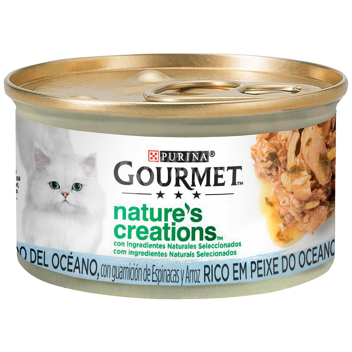 Purina Gourmet Nature's Creations comida húmeda para gato rico en pescado del océano