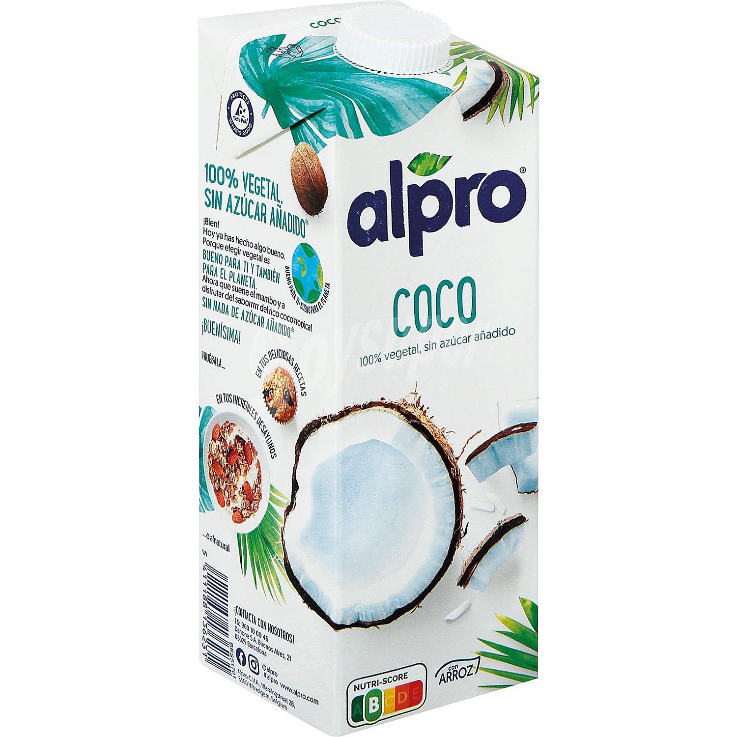 Bebida de coco con arroz, 100% vegetal y sin azúcares añadidos