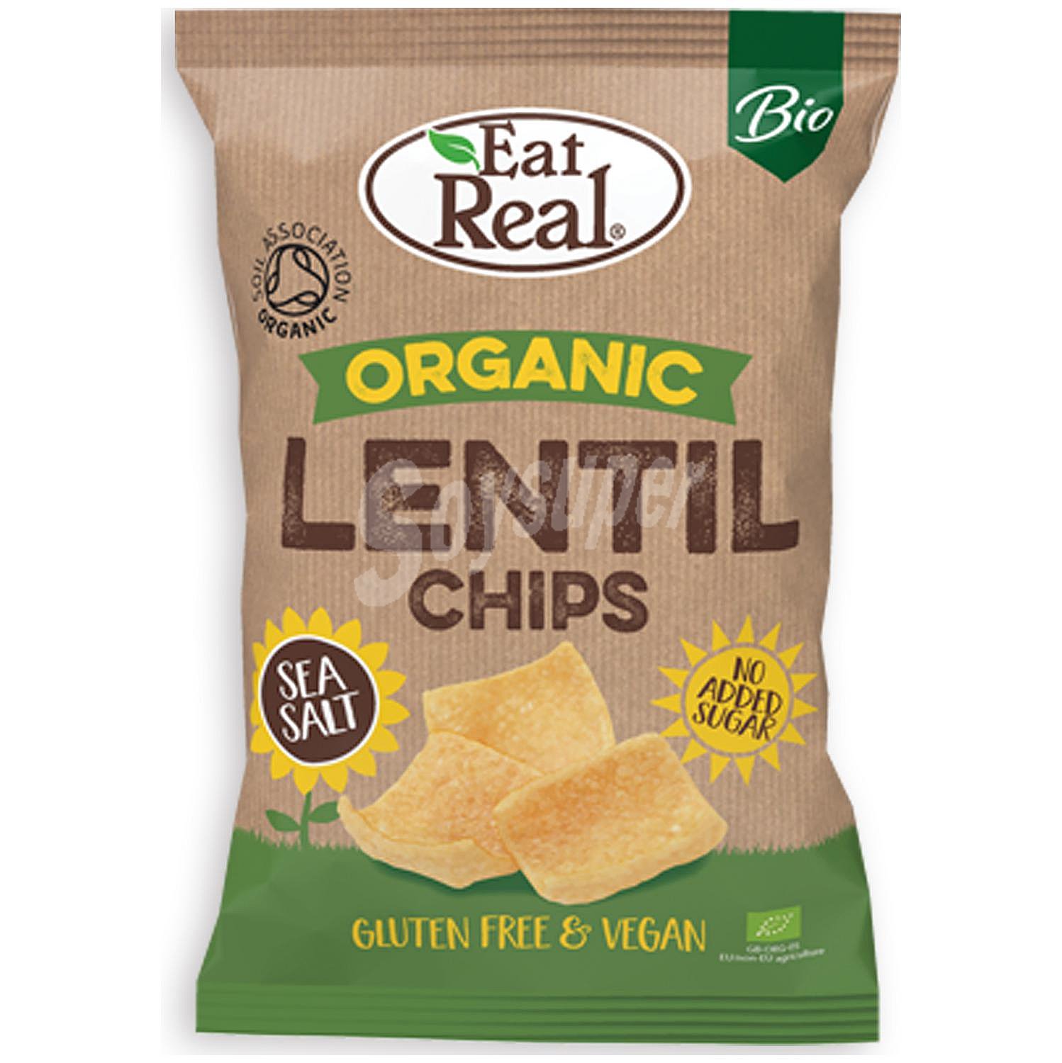 Chips de lenteja sin azúcar añadido ecológicos Eat Real sin gluten