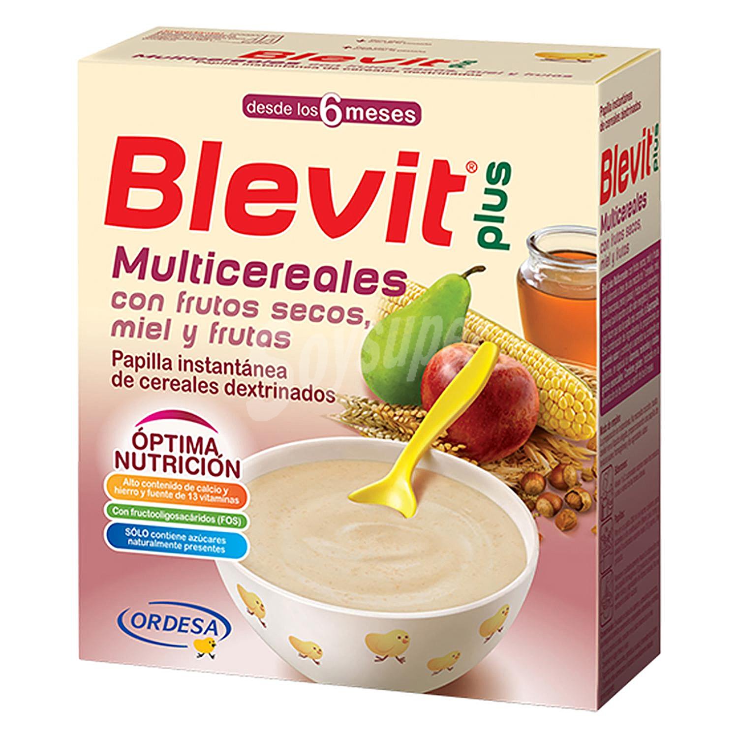 Papilla multicereals con frutos secos, miel y fruta, a partir de 6 meses