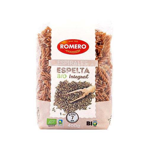 Romero Pasta espirales integrales de espelta ecológicas romero