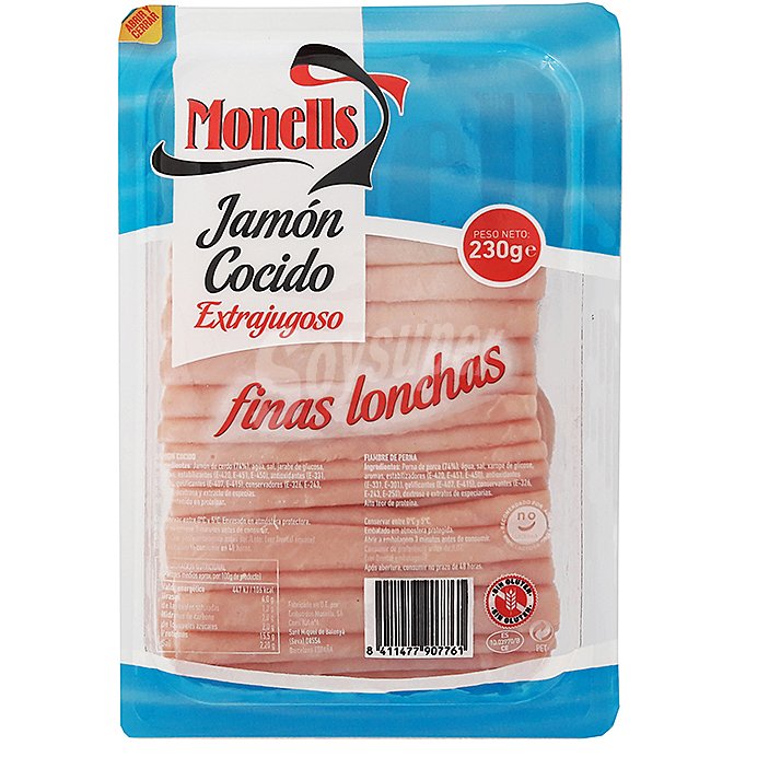 Monells Jamón cocido extrajugoso, cortado en finas lonchas monells