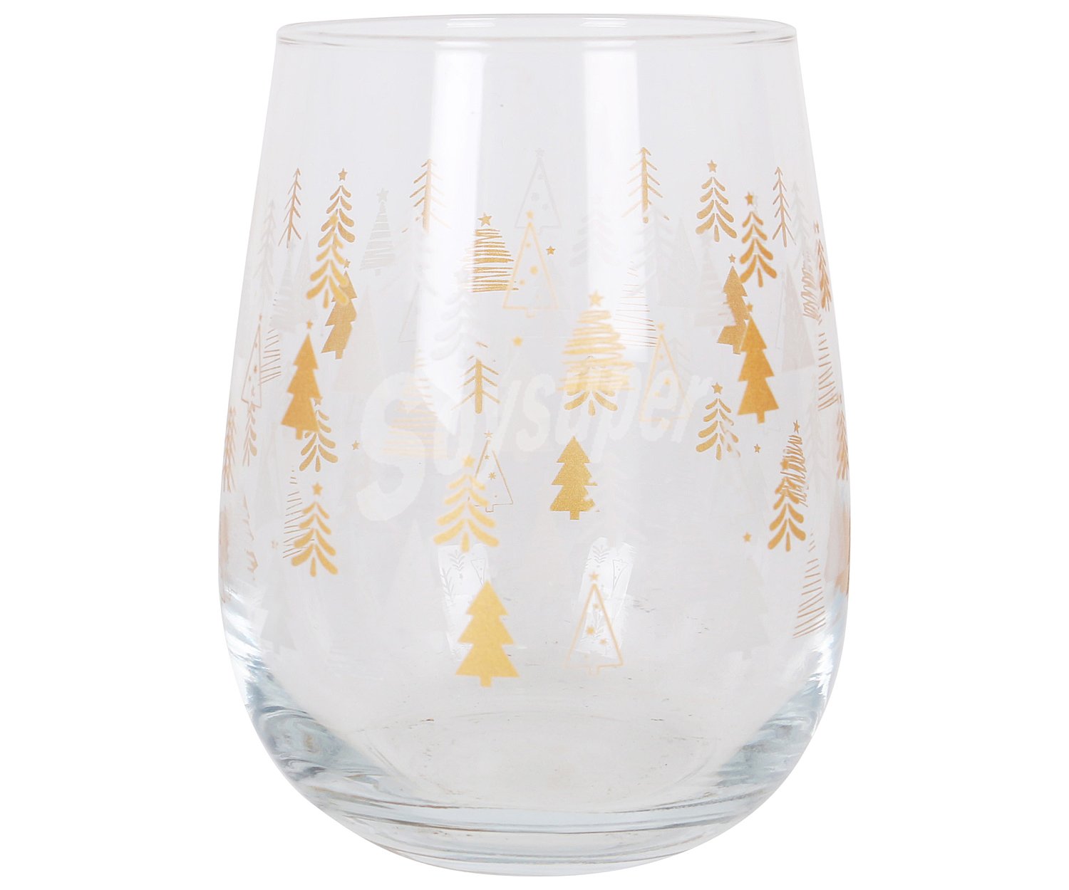 Vaso de vidrio decorado árboles navidad, 0,47 litros cristalería.