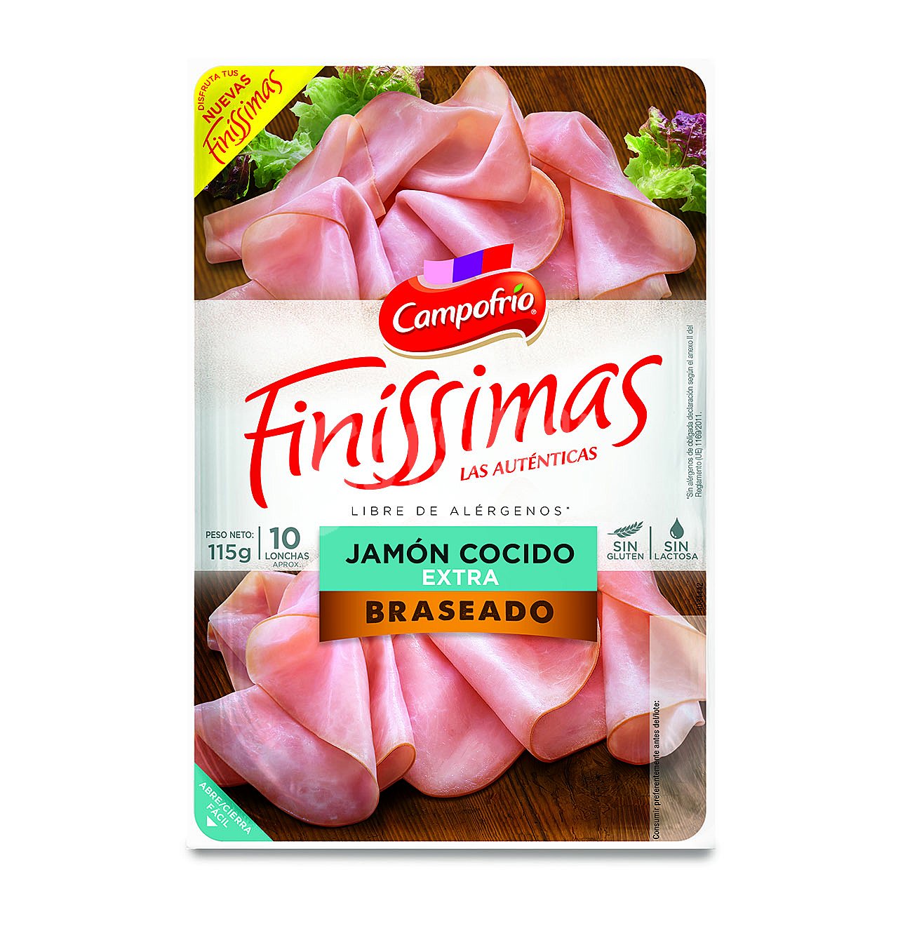 Finíssimas jamón cocido extra braseado en lonchas sin gluten sin lactosa