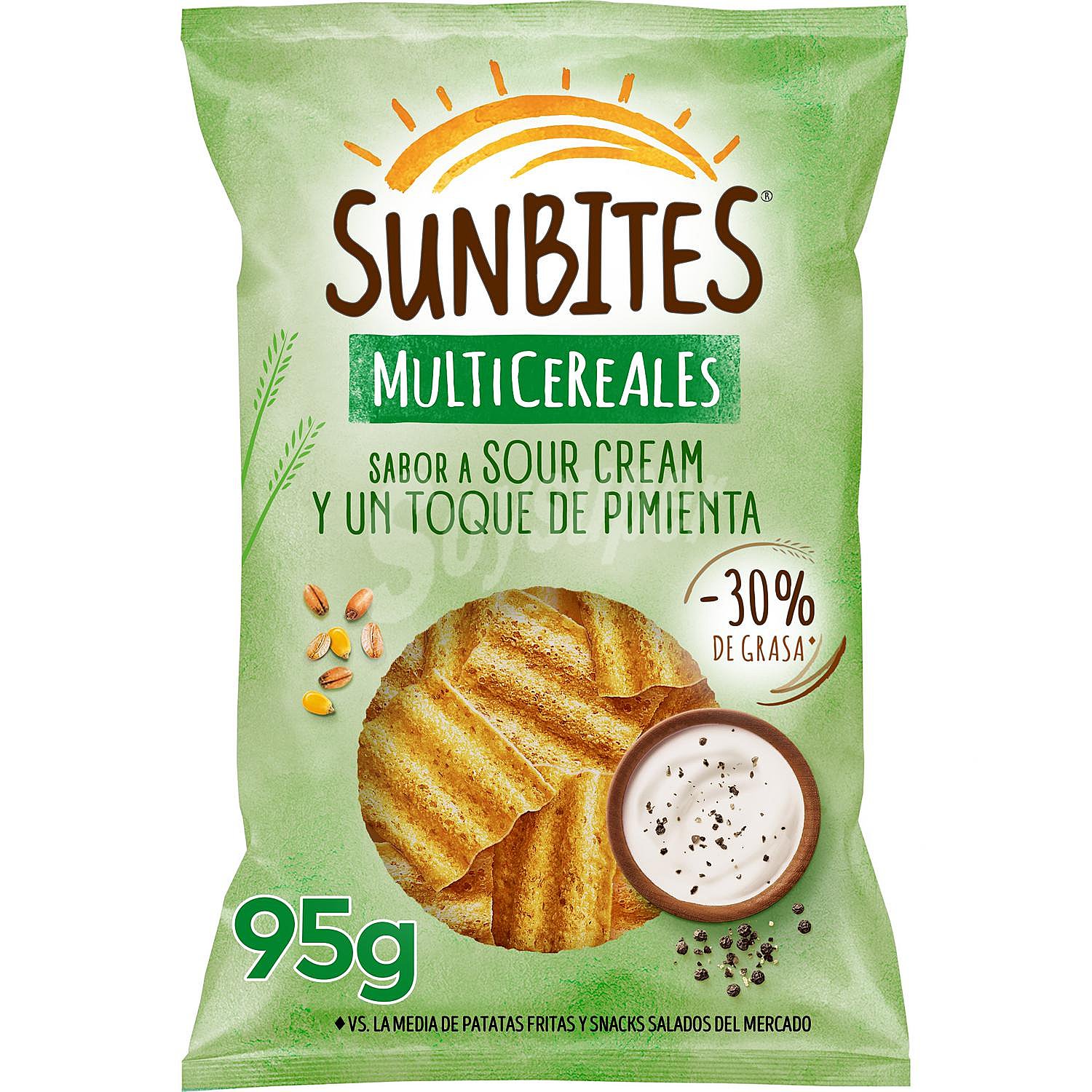 Aperitivo de cereales sabor crema agria y pimienta Sunbites