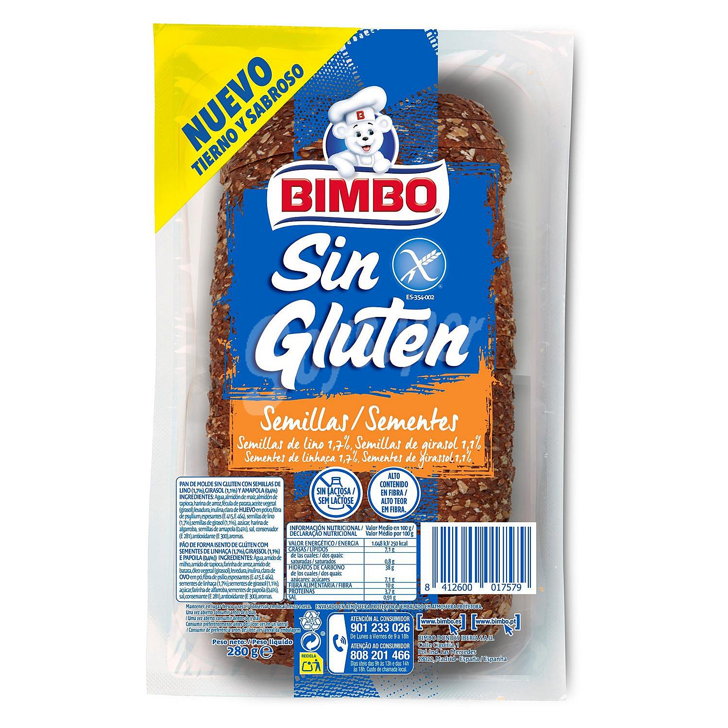 Pan de molde con semillas sin gluten